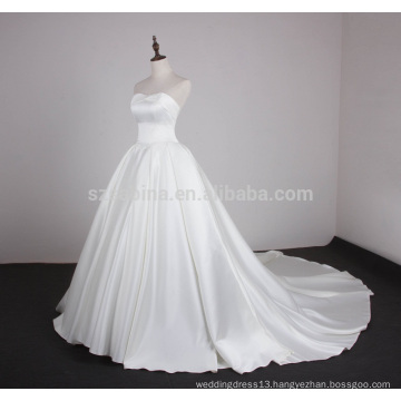 2017 shine satin sleeveless wedding dress with real pictures